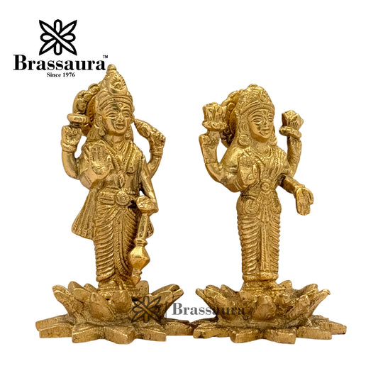 Brassaura™ Brass Vishnu Laxmi – Height 4.8 Inches & Weight 0.6 Kgs | Graceful Deity Sculpture for Sacred Spaces