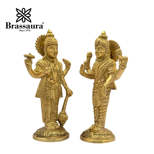 Brassaura™ Brass Vishnu Laxmi – Height 6.8 Inches & Weight 1.7 Kgs | Handcrafted Brass Ensemble for Prosperity & Peace