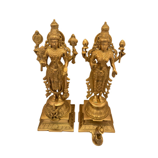 Brassaura™ Brass Vishnu Laxmi – Height 16 Inches & Weight 9.5 Kgs | Artistic Handcrafted Idol Set for Pooja Room Décor