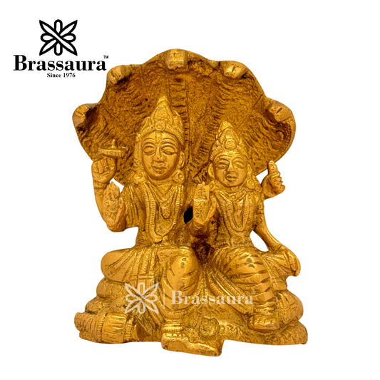 Brassaura™ Brass Vishnu Laxmi – Height 4.4 Inches & Weight 1 Kgs | Exquisite Depiction of Lord Vishnu and Goddess Lakshmi