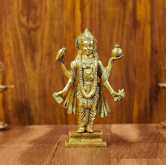 Estátua de Latão Brassaura™ Lord Dhanvantari – 25,4 cm de Altura, 2,7 Kgs de Peso | Símbolo de Cura e Ayurveda