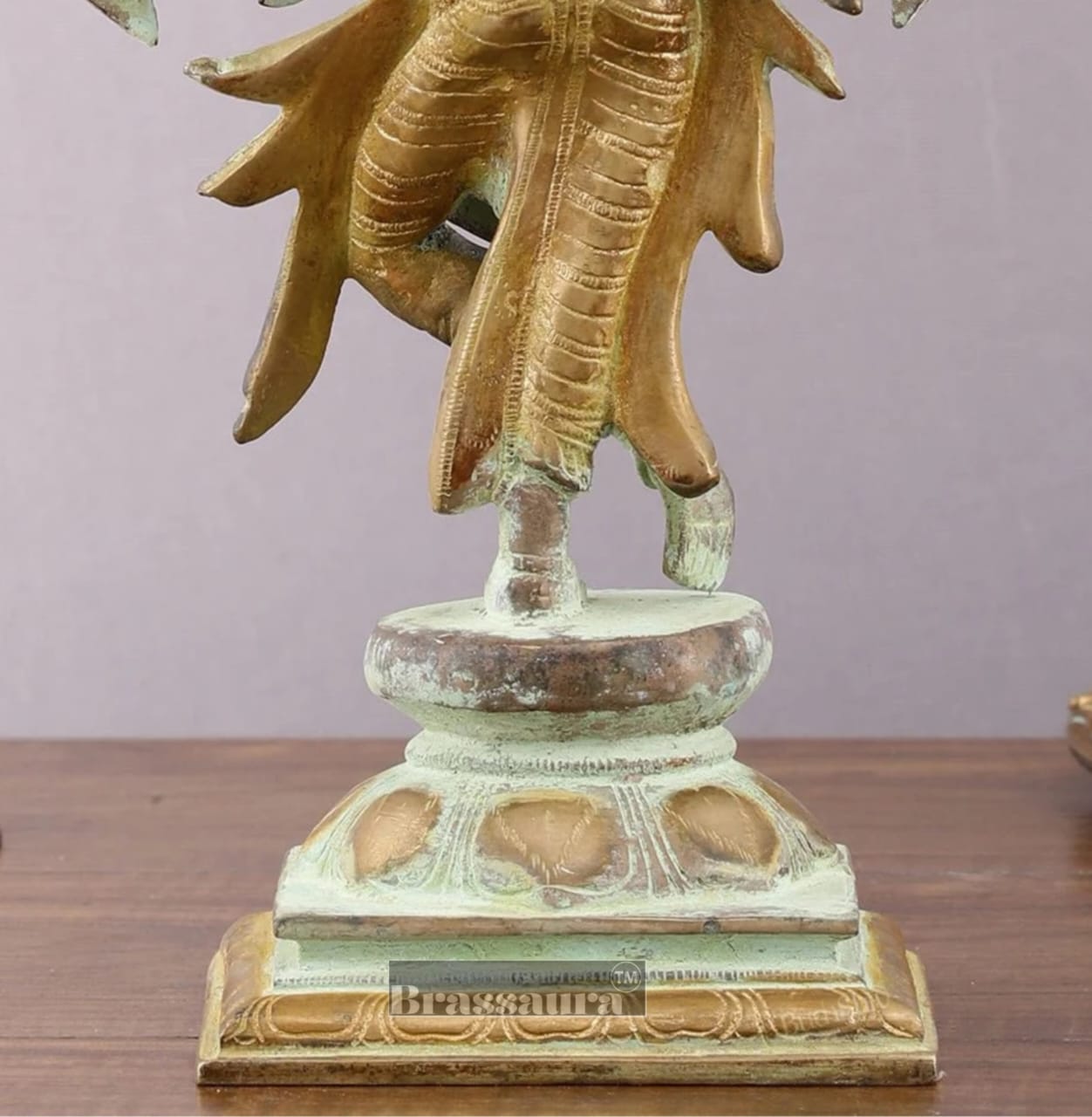 BrassAura™ Brass Krishna Roopam Vishnu Sculpture – Sand Blast Finish | Height 12 Inch | Weight 3.9 Kg