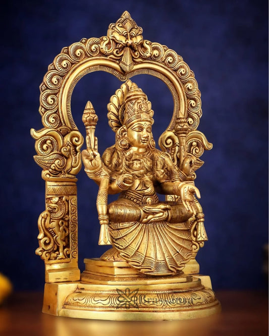 शुद्ध पीतल की देवी पद्मावती लक्ष्मी प्रतिमा तिरुवाची के साथ – 18 इंच ऊँचाई, 12.5 किलोग्राम वज़न | पूजा और सजावट के लिए अति सुंदर हस्तनिर्मित हिंदू मूर्ति