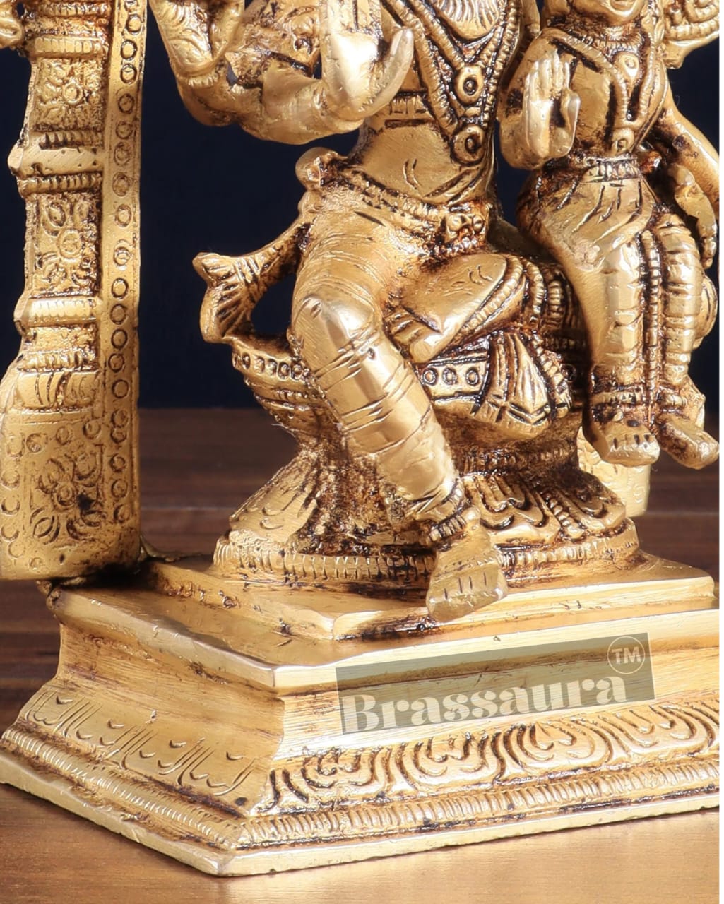 Brassaura™ Pure Brass Lord Narasimha with Goddess Lakshmi Statue – 7.8 Inch Height, 1.8 kg Weight | Sacred Hindu Idol for Home & Temple