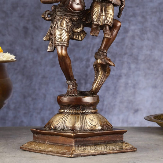 Brassaura™ Pure Brass Lord Narasimha with Goddess Lakshmi Idol – 12 Inch Height, 3 kg Weight | Handcrafted Hindu Statue for Home & Temple