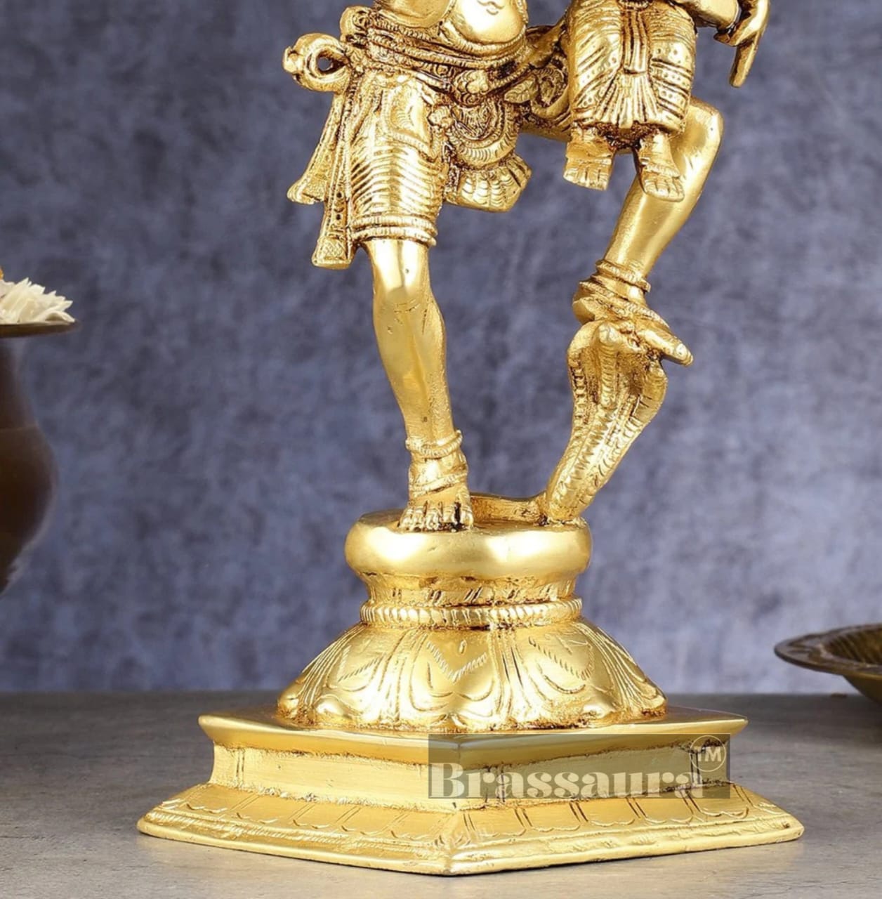 Brassaura™ Pure Brass Lord Narasimha with Goddess Lakshmi Idol – 12 Inch Height, 3 kg Weight | Handcrafted Hindu Statue for Home & Temple
