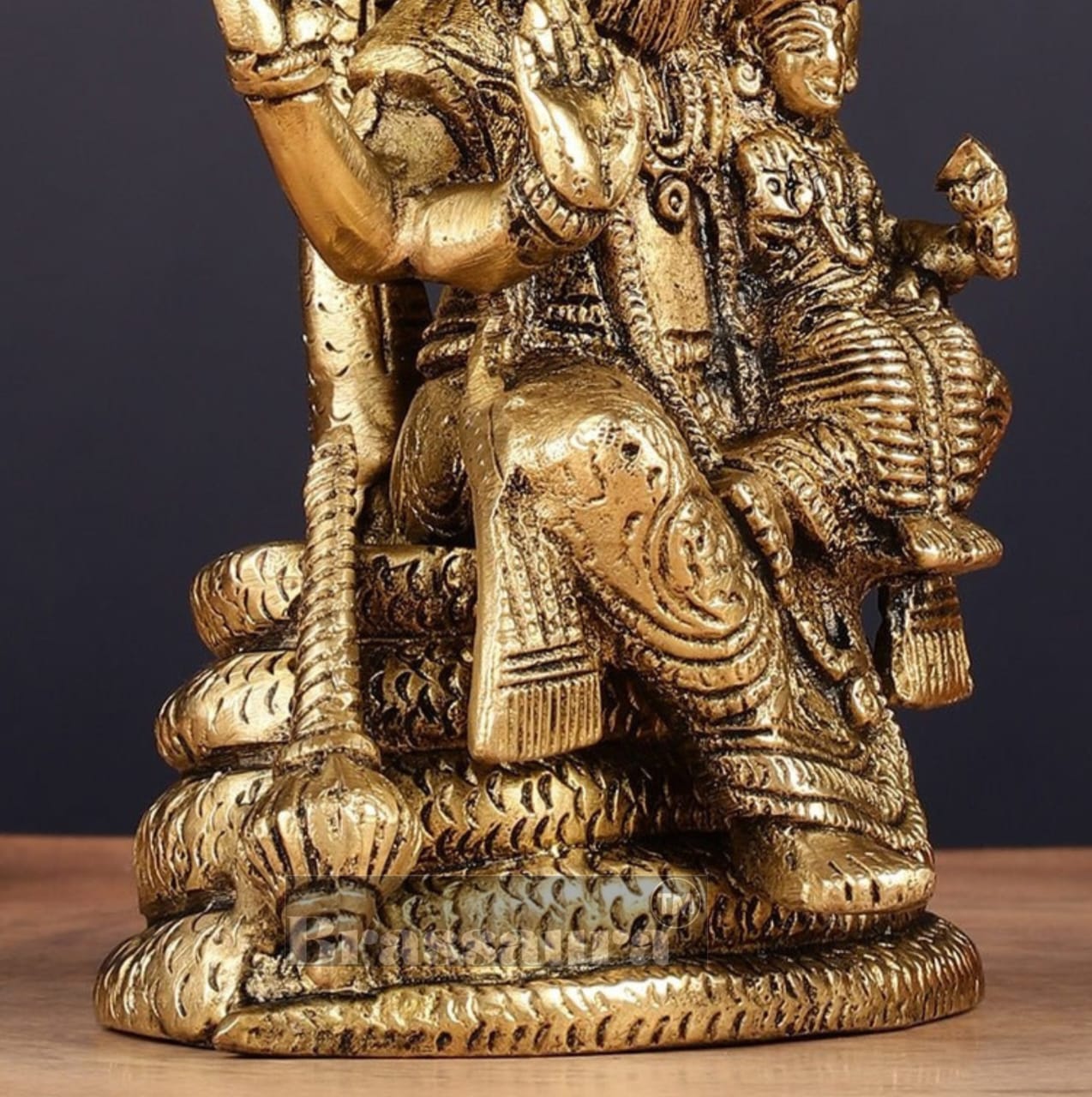 Brassaura™ Pure Brass Narasimha with Lakshmi Statue – 8 Inch Height, 2.2 kg Weight | Handcrafted Hindu Idol for Pooja & Home Decor