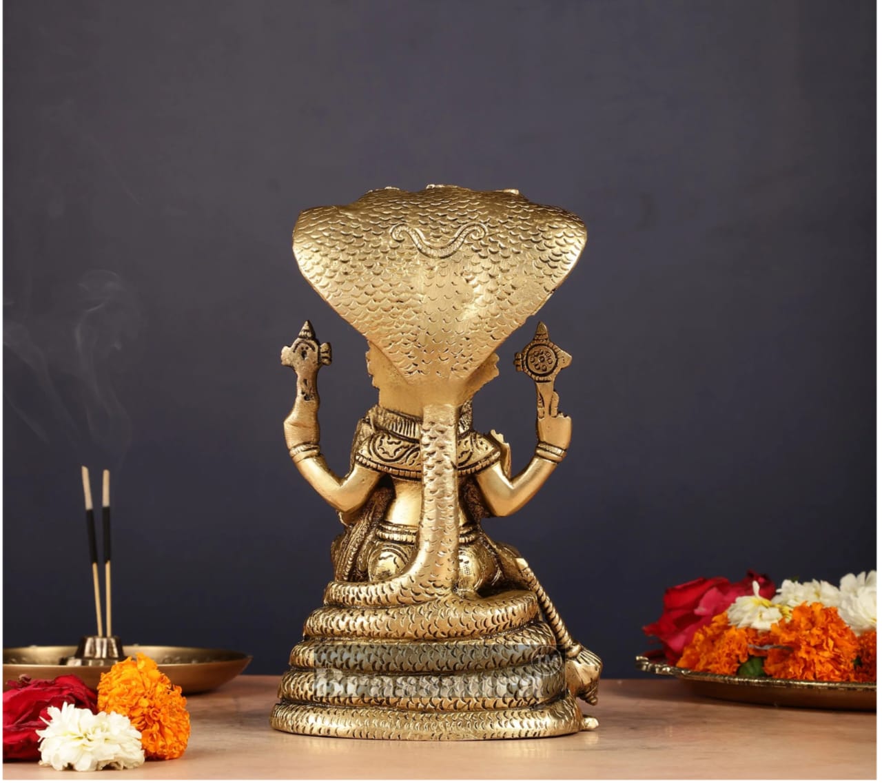 Brassaura™ Pure Brass Narasimha with Lakshmi Statue – 8 Inch Height, 2.2 kg Weight | Handcrafted Hindu Idol for Pooja & Home Decor
