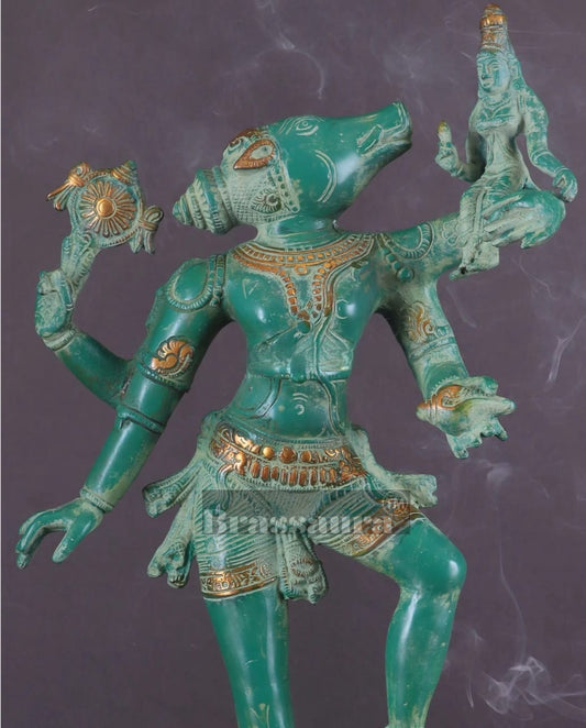 Brassaura™ शुद्ध पीतल भगवान वराह देवी भूमा देवी मूर्ति के साथ – 17.5 इंच ऊंचाई, 6.3 किलोग्राम वजन | पूजा और गृह मंदिर के लिए हस्तनिर्मित हिंदू प्रतिमा