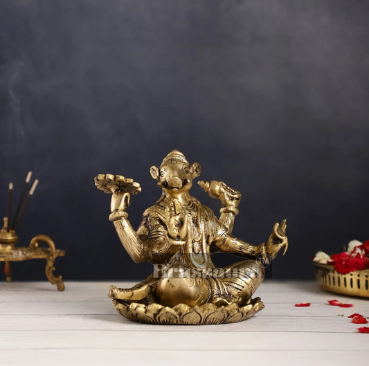 Brassaura™ Pure Brass Lord Varaha Idol – 6 Inch Height, 3 kg Weight | Handcrafted Vishnu Avatar with Boar Head & Human Body | Superfine Detailing