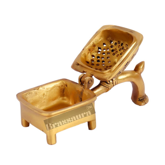 Brassaura™ Brass Dhoop Burner Lobandaan – Length 6.5 Inches, Width 3 Inches, Height 2 Inches & Weight 550 Gms