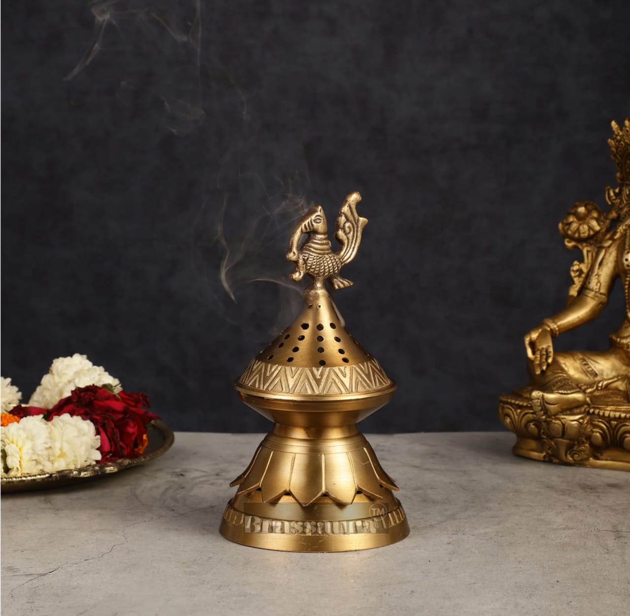Brassaura™ Brass Peacock Loban Daam Dhoop Burner – Height 6.5 Inches | Traditional Incense Holder, 470 Gms