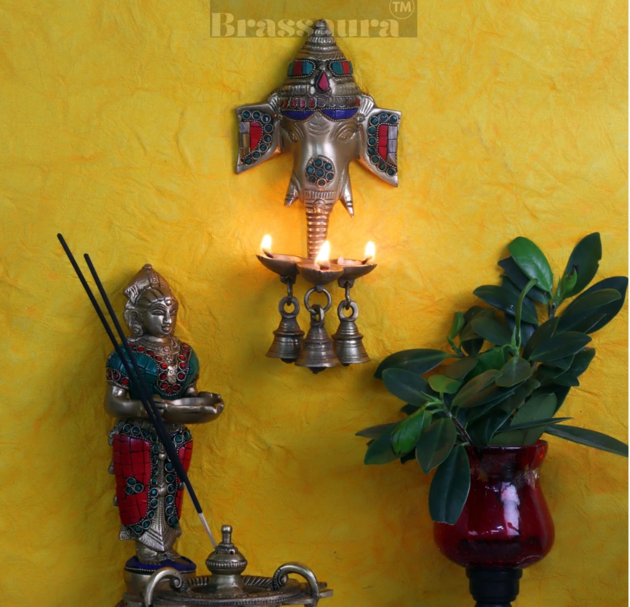 Ganesha Diya Wall Hanging Lamp – Height 9.5 Inches, Weight 1.2 Kgs