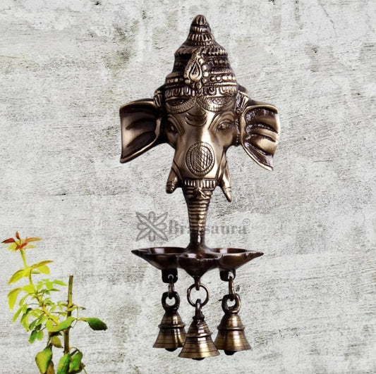 Brassaura® Black Gloss Ganesha Diya Wall Hanging Lamp – Height 9.5 Inches, Weight 1.2 Kgs