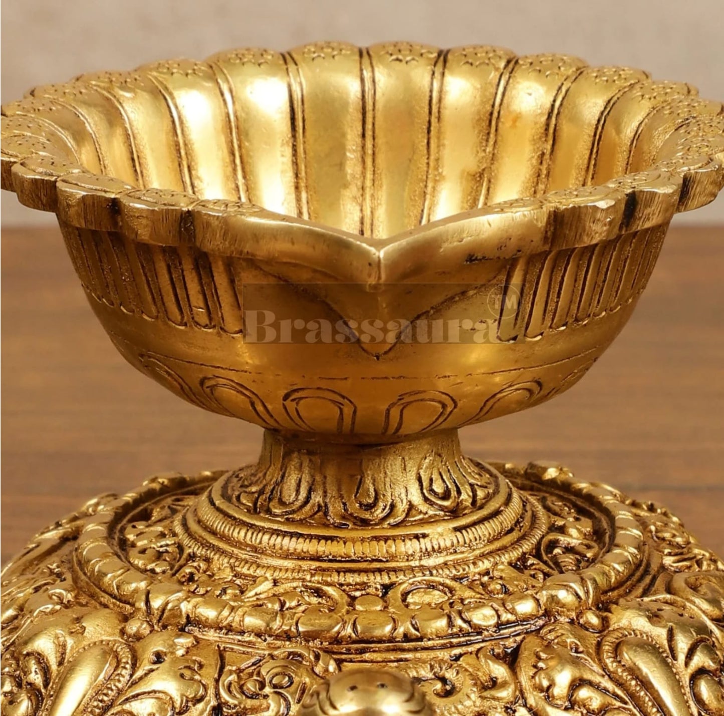 Brassaura™ Brass Tortoise Shaped Diya Lamps Pair with Matte Gold Finish – Height 4 Inches | Traditional Oil Lamp, 3.6 Kgs
