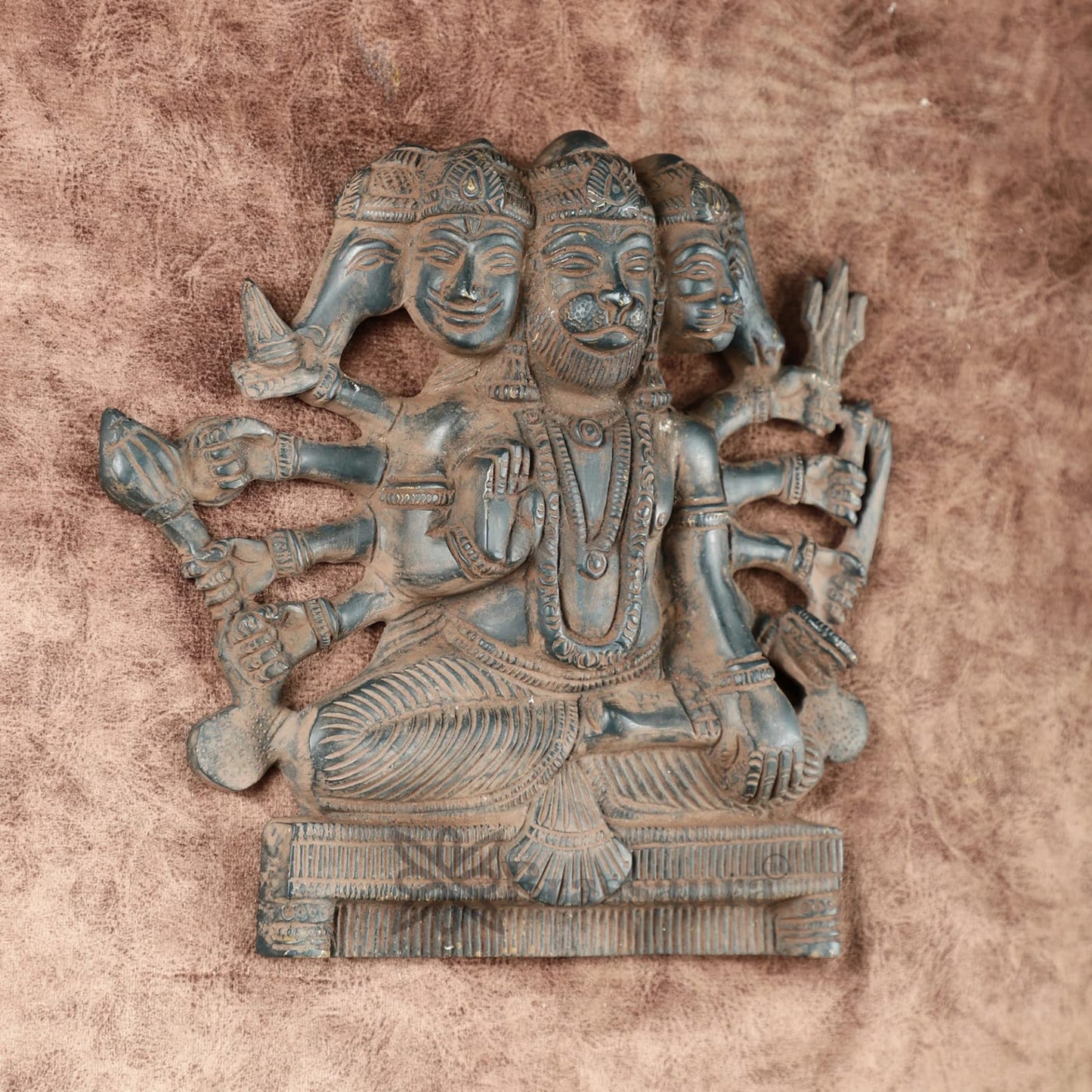 Brassaura™ Brass Hanuman Wall Hanging – Height 8 Inches & Weight 2 Kgs | Antique Sandstone Finish