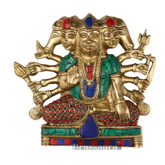 Brassaura™ Brass Panchmukhi Hanuman Wall Hanging – Height 8 Inches & Weight 2 Kgs | Handcrafted for Protection