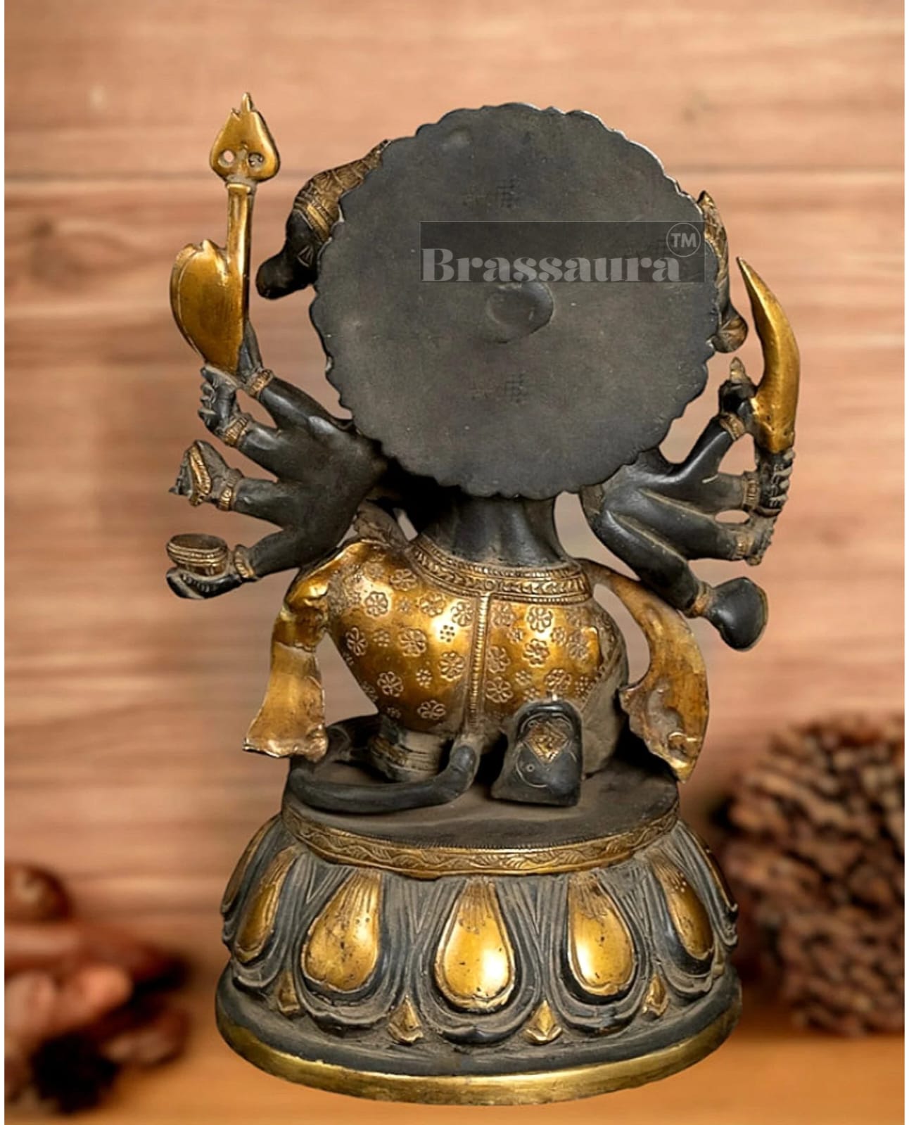 Brassaura™ Handcrafted Superfine Brass Panchmukhi Hanuman Idol – Height 13.5 Inches & Weight 9 Kgs | Heat-Treated Sandstone Finish