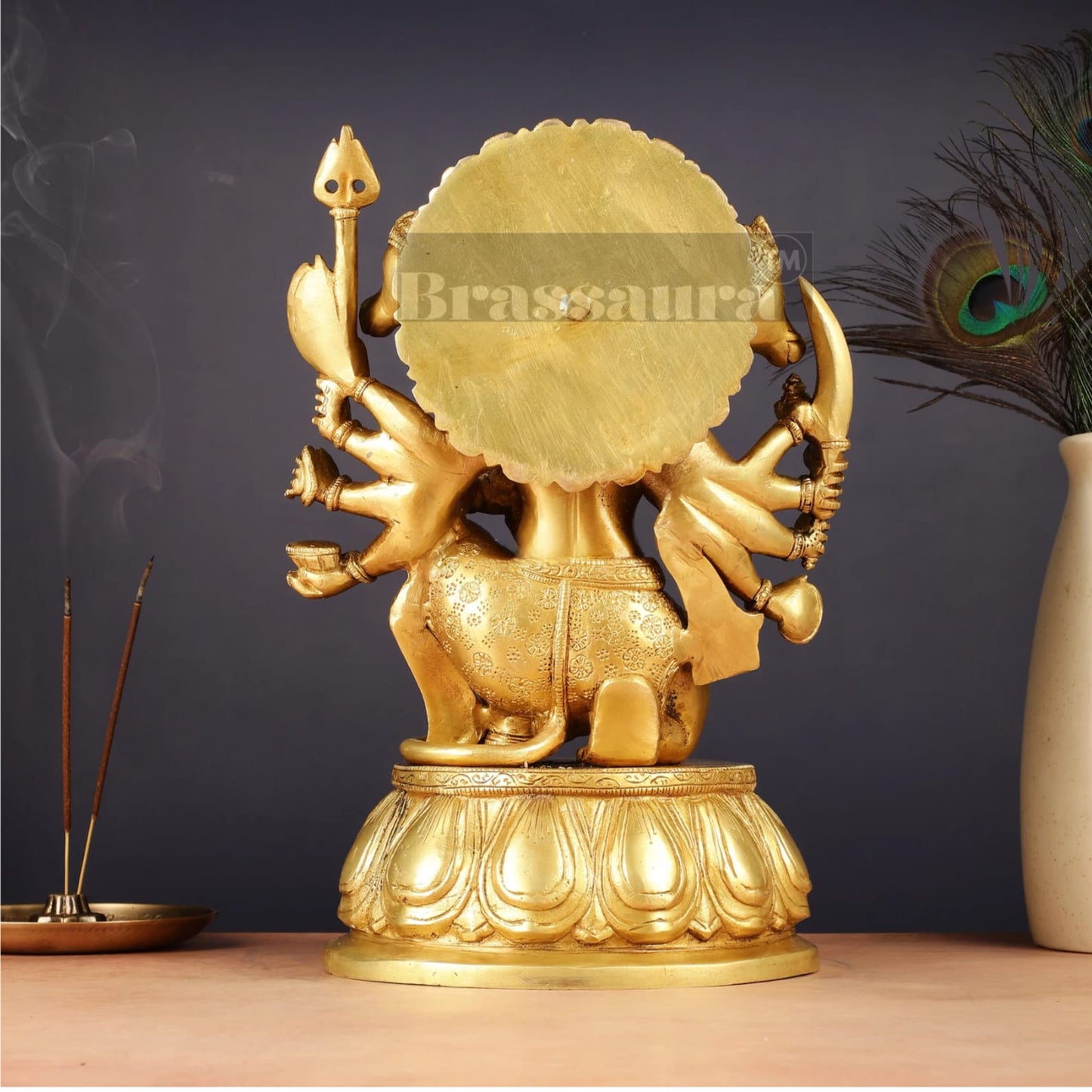 Brassaura™ Handcrafted Superfine Brass Panchmukhi Hanuman Idol – Height 13.5 Inches & Weight 9 Kgs | Heat-Treated Golden Permanent Finish