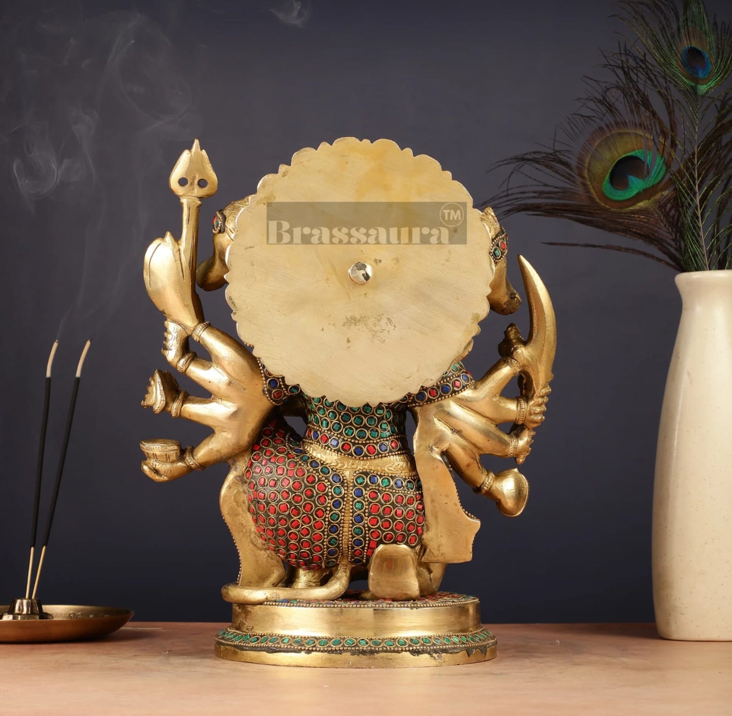 Brassaura™ Handmade Panchmukhi Hanuman Idol – Height 11 Inches & Weight 6.6 Kgs | Golden Finish