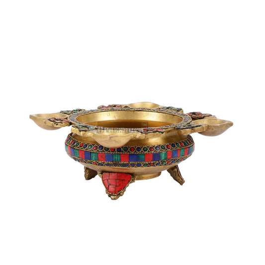 Brassaura™ Exquisite 3.5 Inches Brass Urli with Diyas – 2 kgs – Traditional Decorative Bowl for Home Ambiance