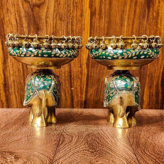 Brassaura™ Meenakari Brass Urli Bowl Pair – 6 kgs, 7.5 Inches Height – Colorful Decorative Urli Set for Home Decor