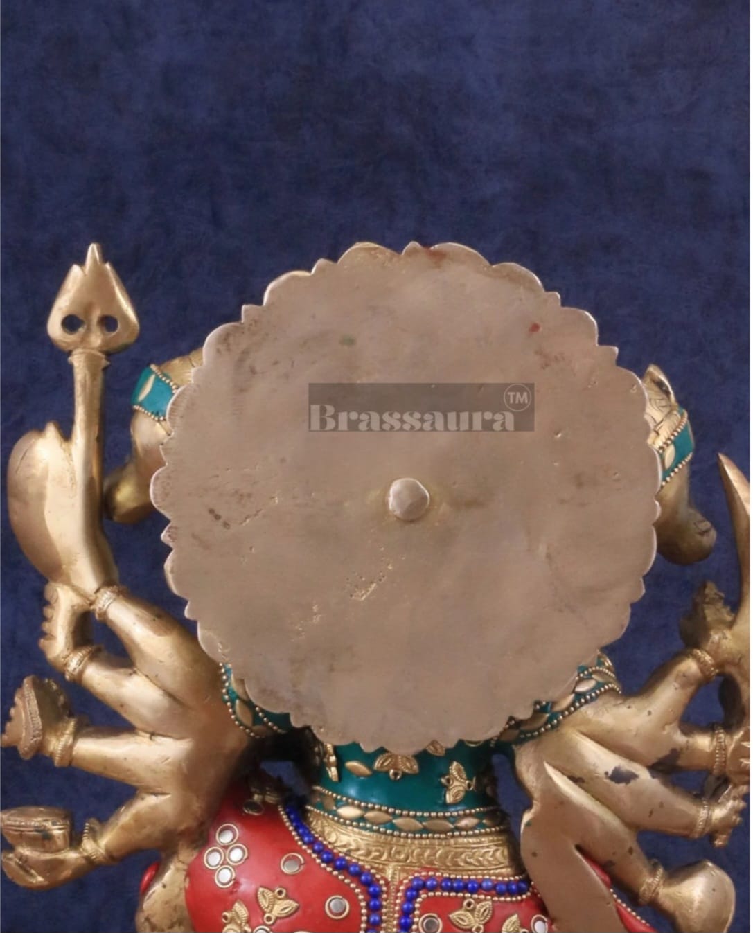 Brassaura™ Brass Panchmukhi Hanuman Idol – Height 11 Inches & Weight 6.6 Kgs | Handcrafted with Natural Stones