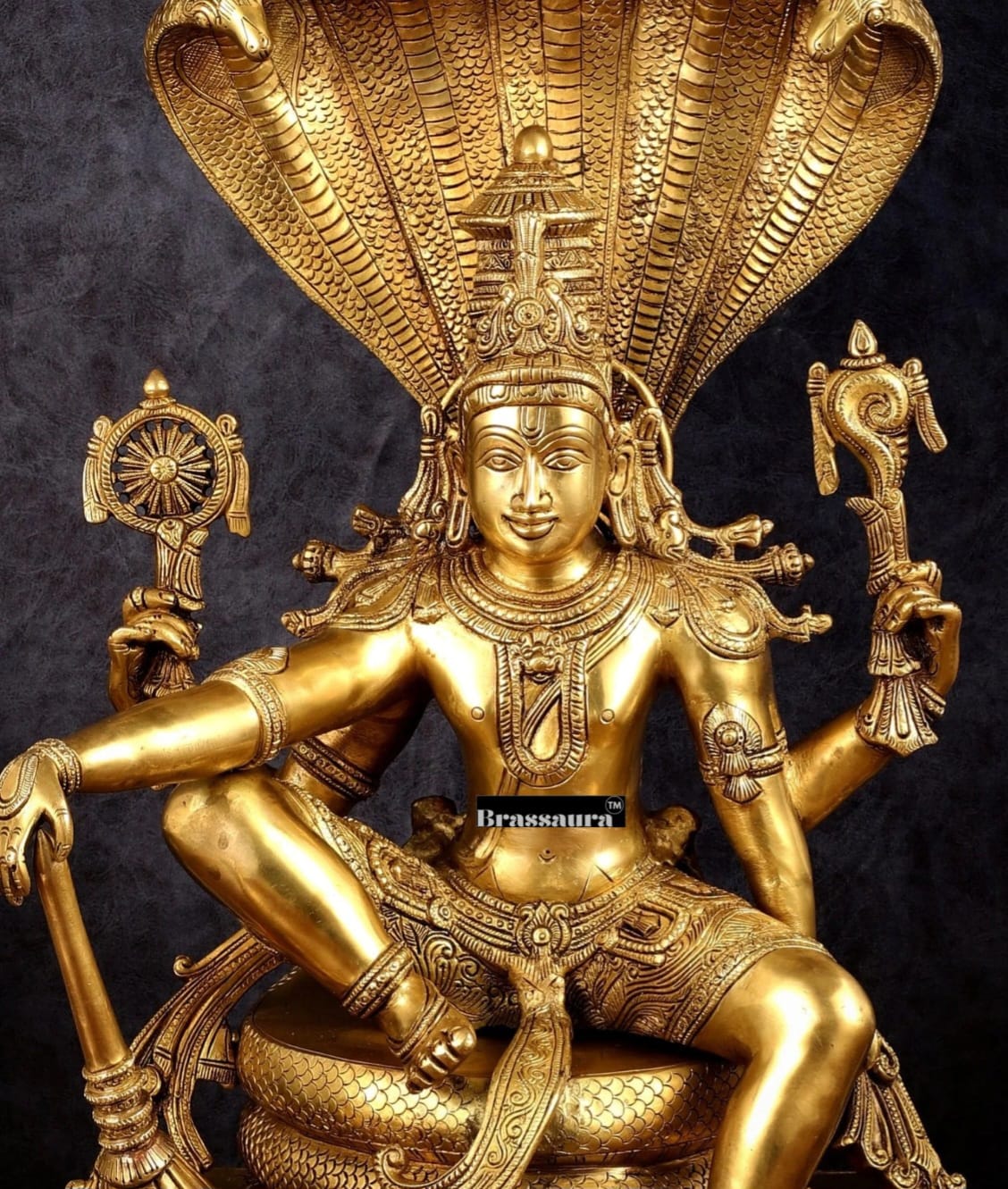 Brassaura™Brass Shri Hari Narayana Statue Seated Under Sheshanaag – Height 29 Inches & Weight 35 Kgs | Home & Puja Accent