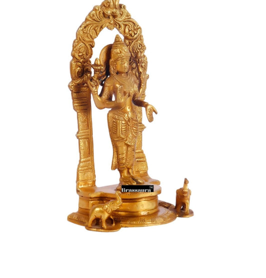 Brassaura™ Handcrafted Pure Brass Lord Vishnu with Garuda & Goddess Lakshmi with Elephants | 9 Inches Height | 4 KG (Pair) | Finely Detailed with Prabhavalis