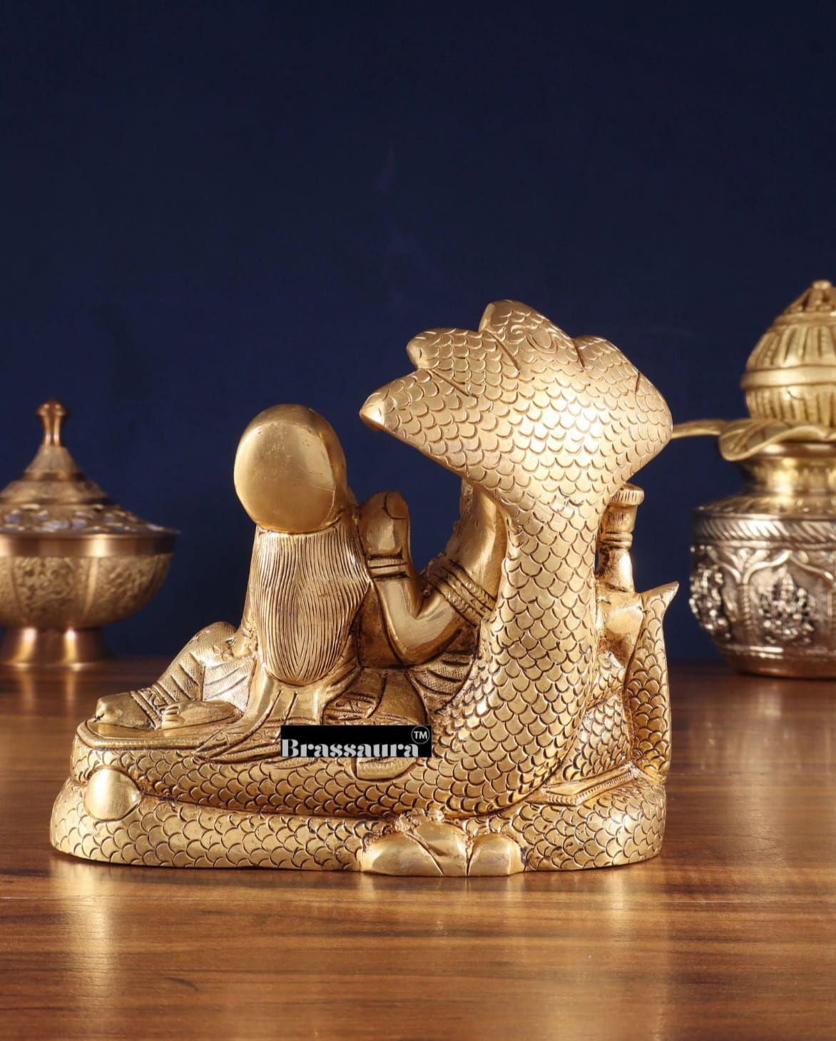 Brassaura™ Vishnu-Lakshmi Brass Statue on Sheshnag – 2.3kg, 6.5-Inch – Divine Blessings for Home Temple & Spiritual Decor