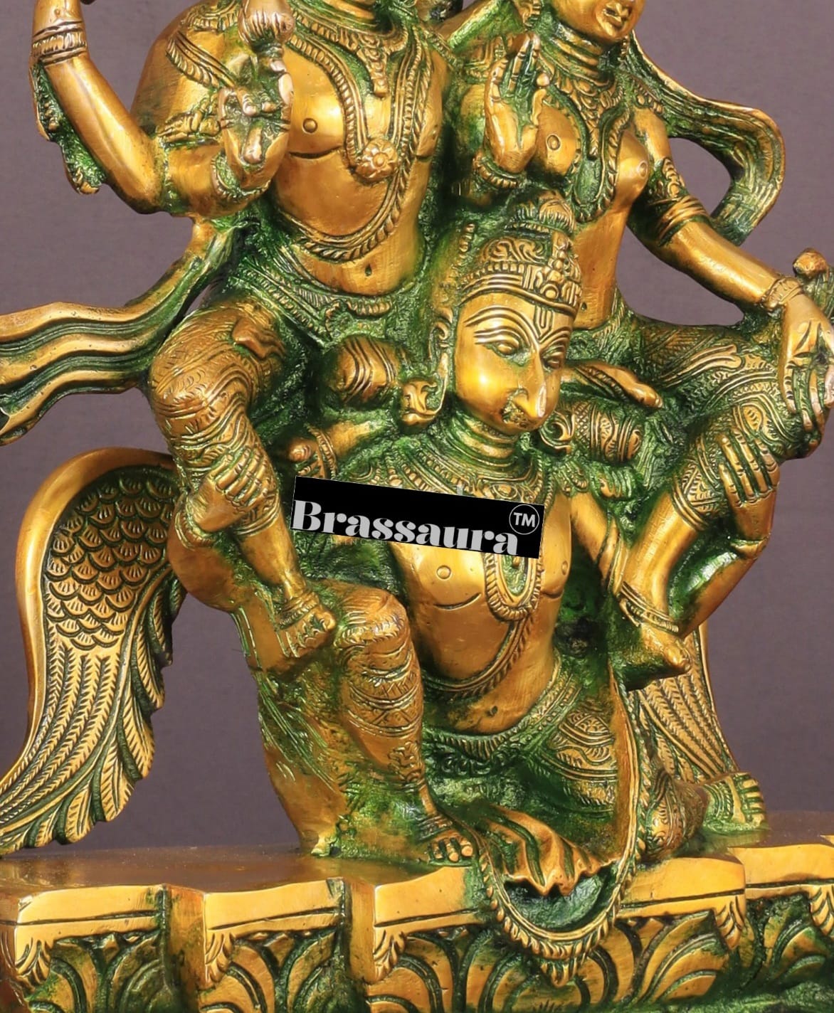 Brassaura™ Brass Idol of Lord Vishnu and Goddess Lakshmi on Garuda – 5.5kg, 12-Inch – Intricately Detailed Antique Patina Finish