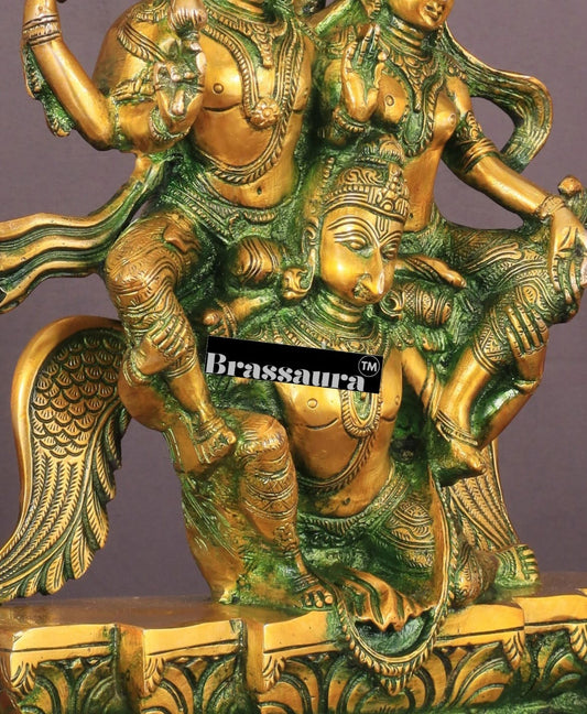 Brassaura® Brass Idol of Lord Vishnu and Goddess Lakshmi on Garuda 12-Inch – Intricately Detailed Antique Patina Finish
