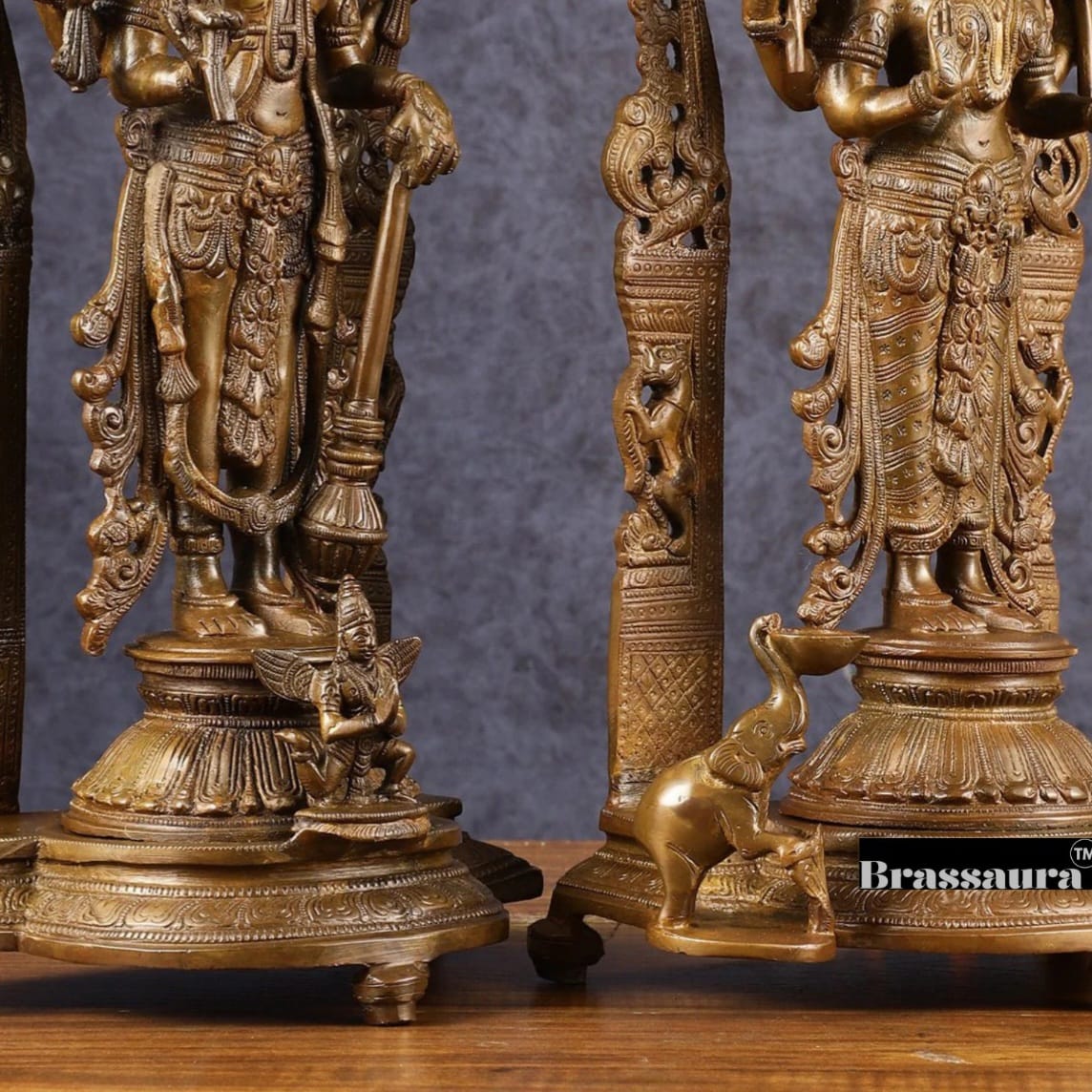 Brassaura™ 16-Inch Vishnu & Lakshmi Brass Statues Pair – 12kg – Antique Chola Style Idols for Auspicious Home & Temple Decor