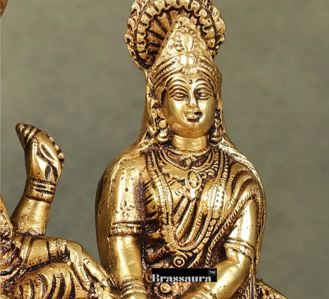 Brassaura™ Pure Brass Lakshmi Narayan Idol on Sheshnaag – 4kg, 8-Inch – Handcrafted Idol for Serenity & Prosperity in Home Temple
