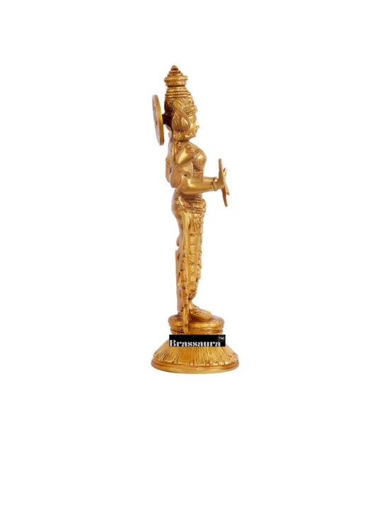 Brassaura™ Pure Superfine Brass Lord Vishnu & Goddess Lakshmi Statues – 7kg Combined, 12-Inch – Handcrafted Southern Indian Artistry