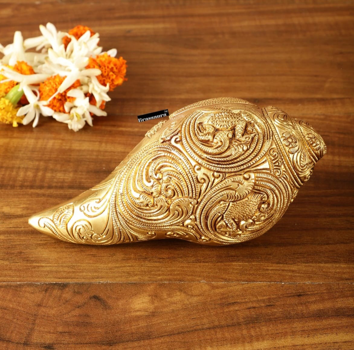 Brassaura™ Pure Brass Lakshmi Narayana Resting on Sheshanaga Shankh – Height 3.5 Inches & Weight 1.5 Kgs