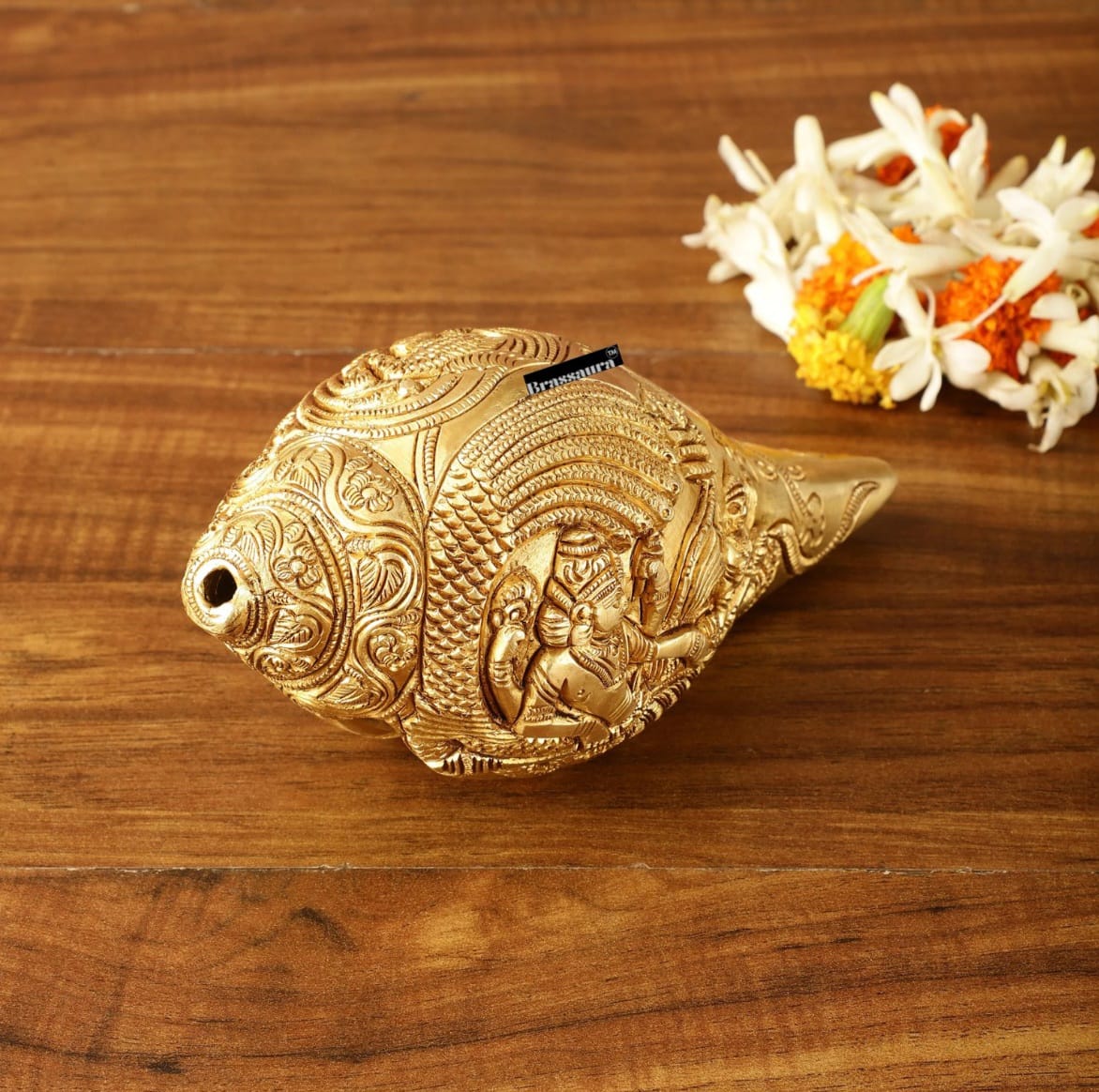 Brassaura™ Pure Brass Lakshmi Narayana Resting on Sheshanaga Shankh – Height 3.5 Inches & Weight 1.5 Kgs