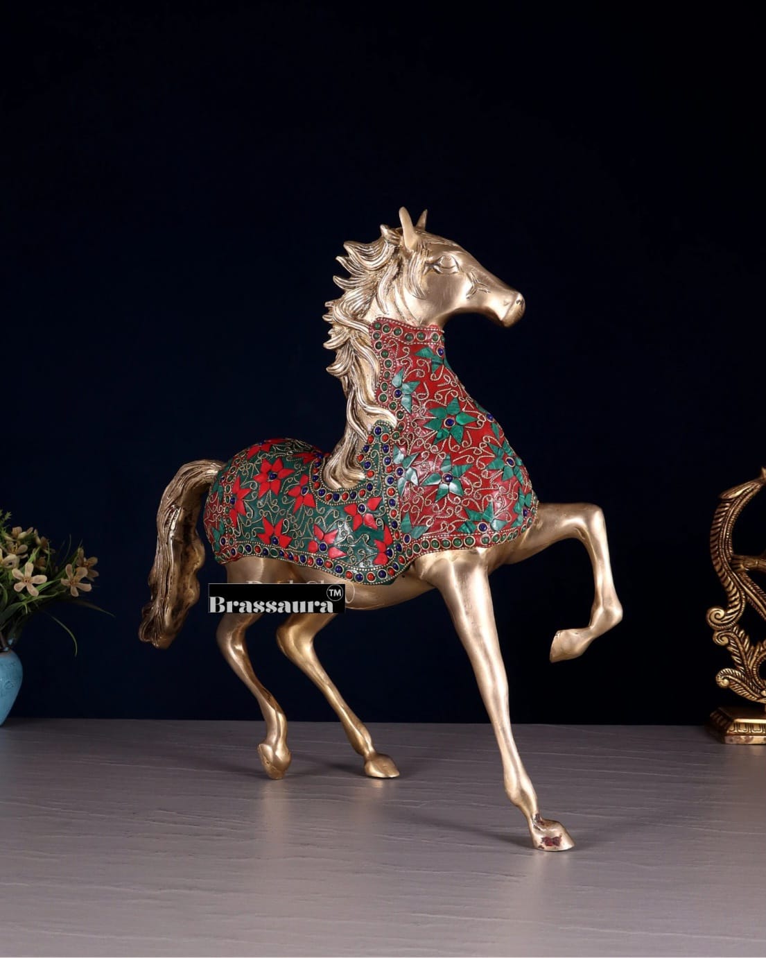 Brassaura™ Pure Brass Galloping Horse Statue – Height 15.35 Inches & Weight 6.75 Kgs