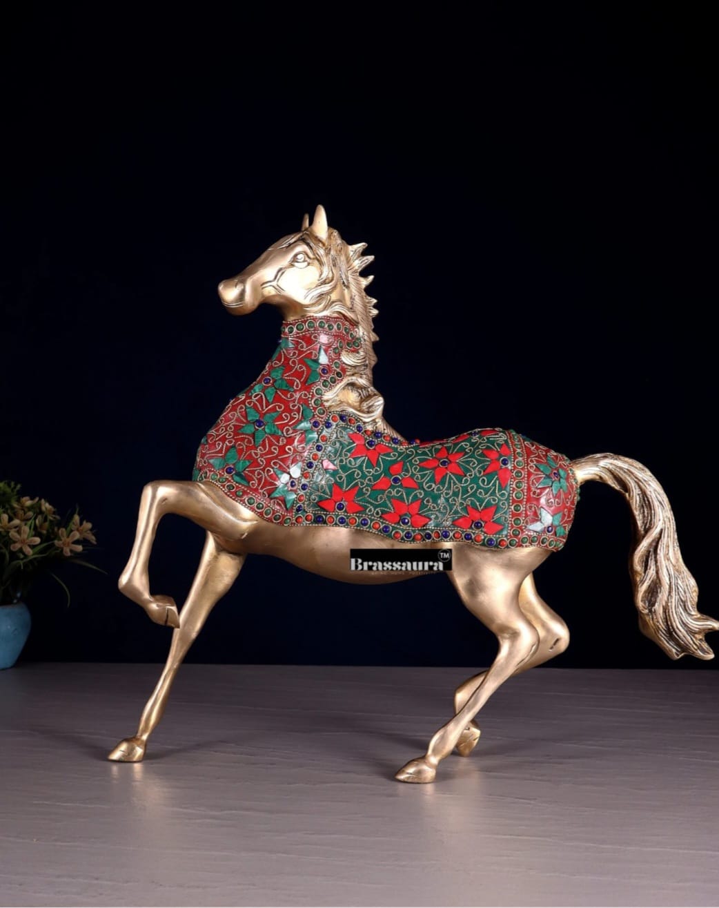 Brassaura™ Pure Brass Galloping Horse Statue – Height 15.35 Inches & Weight 6.75 Kgs