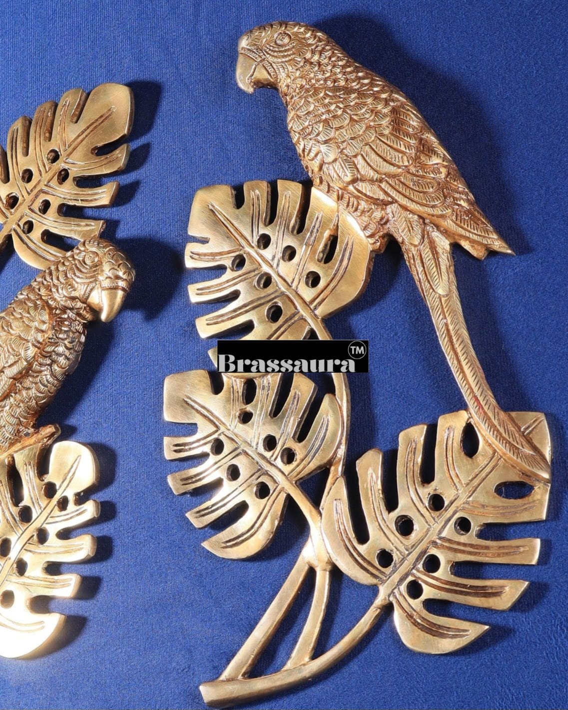 Brassaura™ Brass Parrot Pair on Tropical Tree – Total Weight 2.8 Kgs