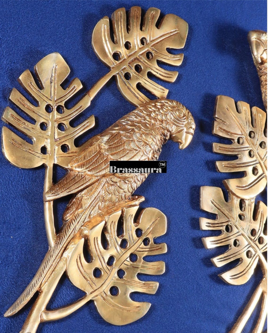 Brassaura™ Brass Parrot Pair on Tropical Tree – Total Weight 2.8 Kgs