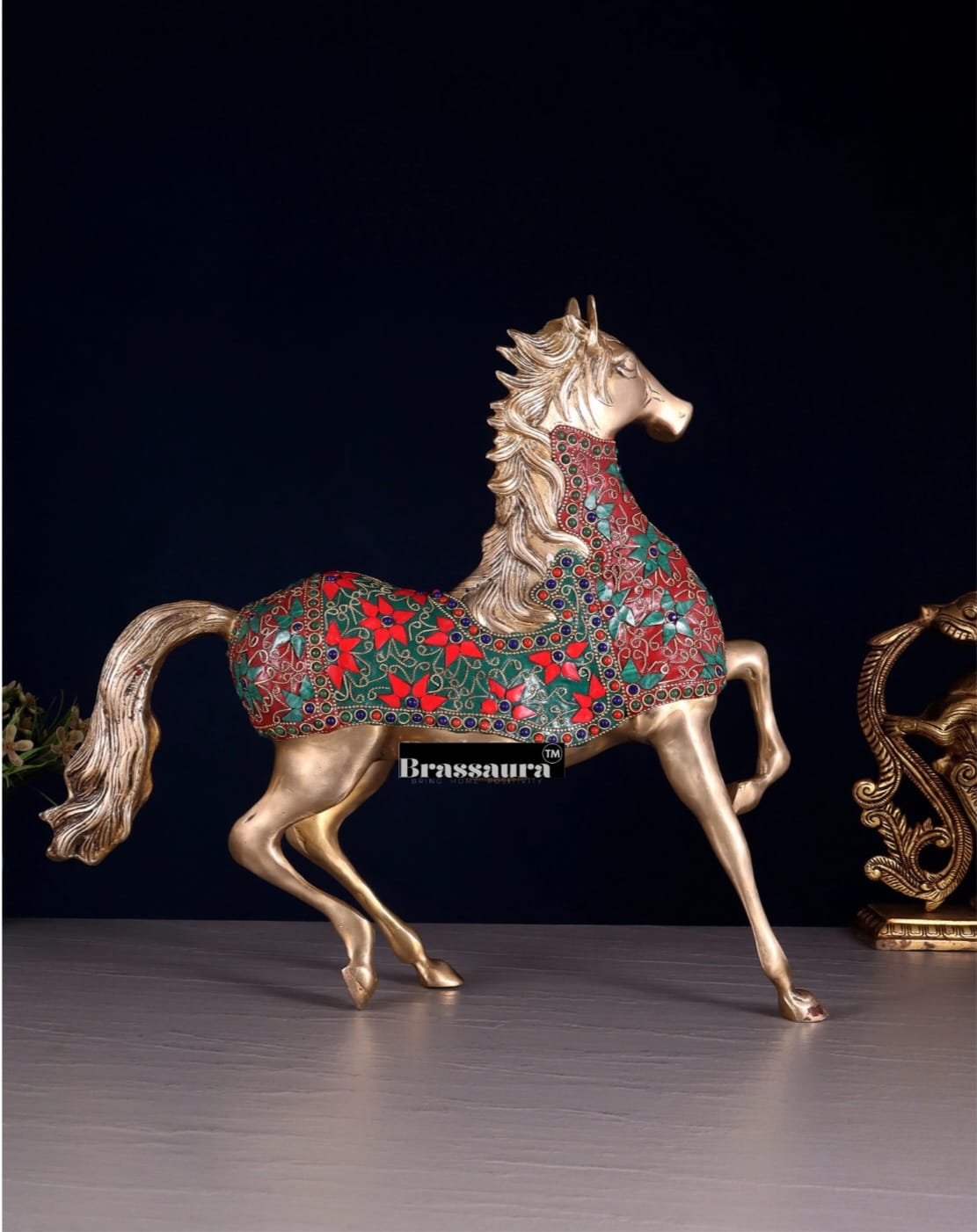 Brassaura™ Brass Galloping Horse Statue – Height 15.35 Inches & Weight 6.75 Kgs