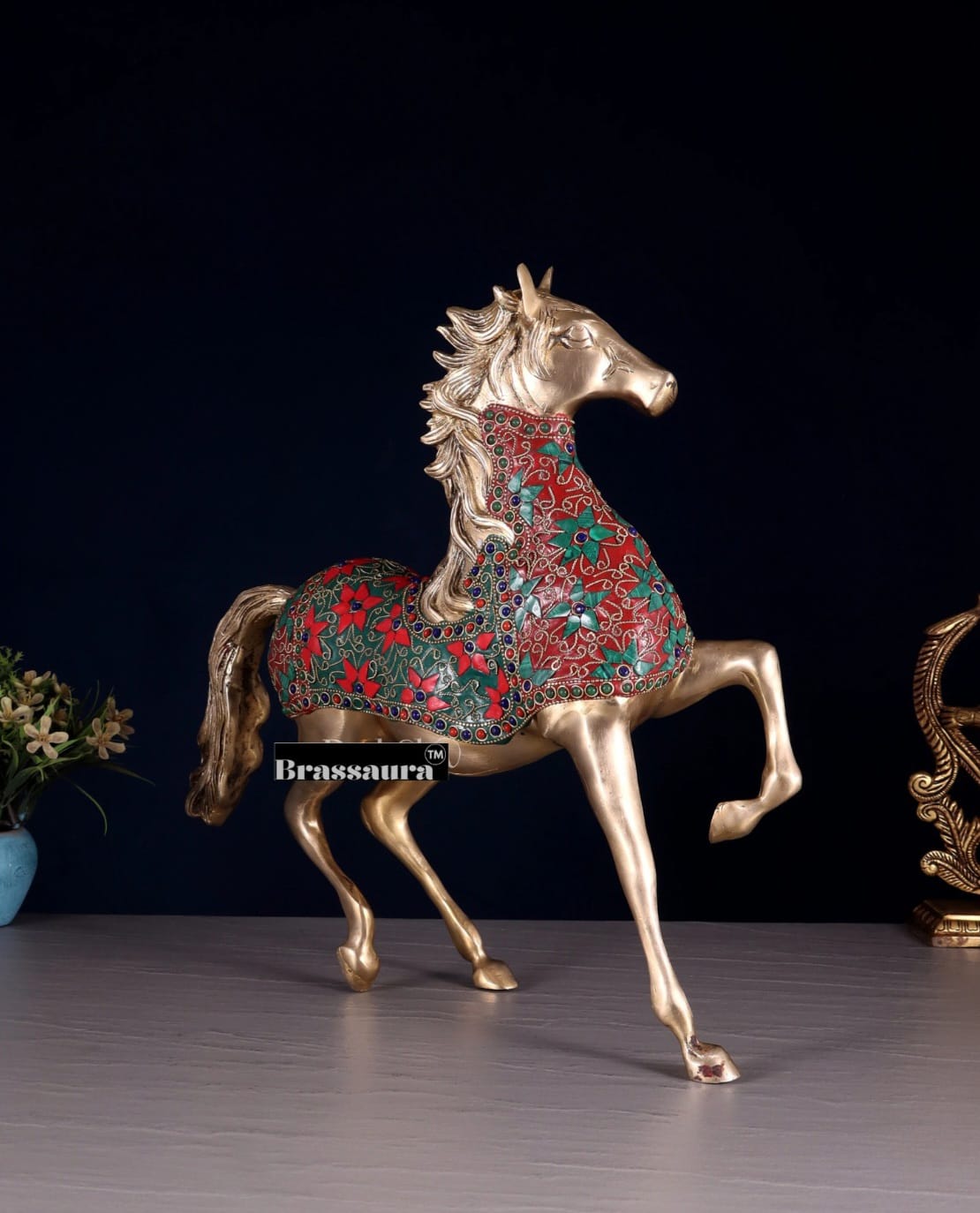 Brassaura™ Brass Galloping Horse Statue – Height 15.35 Inches & Weight 6.75 Kgs