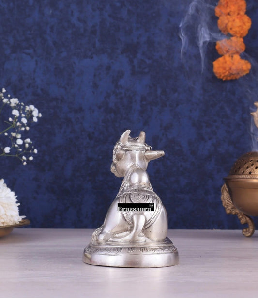 Brassaura™ Brass Superfine Nandi Bull Idol – Height 4.5" & Weight 1.5 Kgs | Sacred Home & Temple Décor