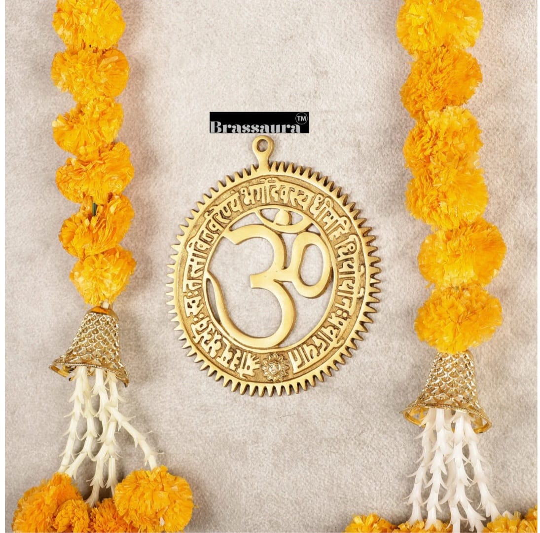 Brassaura™ Brass Om Symbol Wall Hanging with Gayatri Mantra – Height & Diameter 8 Inches & Weight 600 Gms