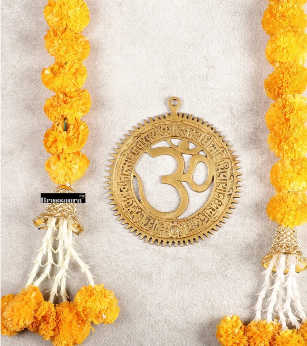 Brassaura™ Brass Om Symbol Wall Hanging with Gayatri Mantra – Height & Diameter 8 Inches & Weight 600 Gms