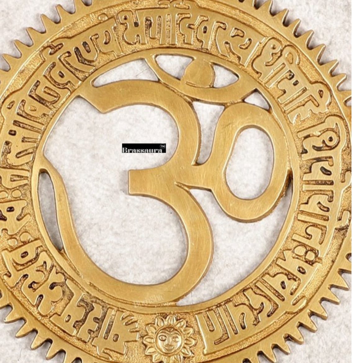 Brassaura™ Brass Om Symbol Wall Hanging with Gayatri Mantra – Height & Diameter 8 Inches & Weight 600 Gms