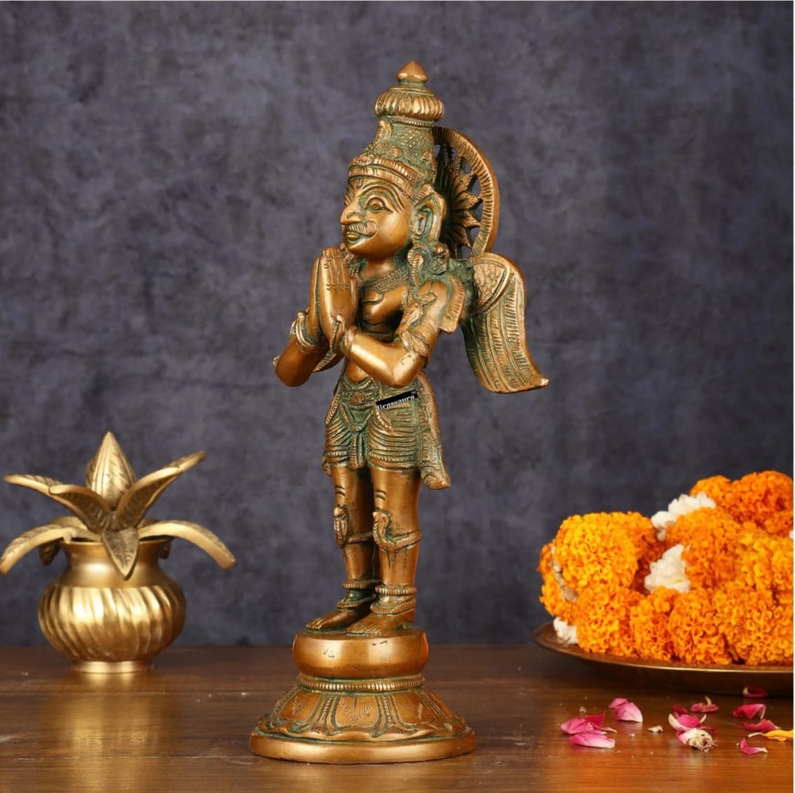 Antique Bronze Finish Brass Standing Garuda Idol – Height 12 Inches, Weight 3 Kgs