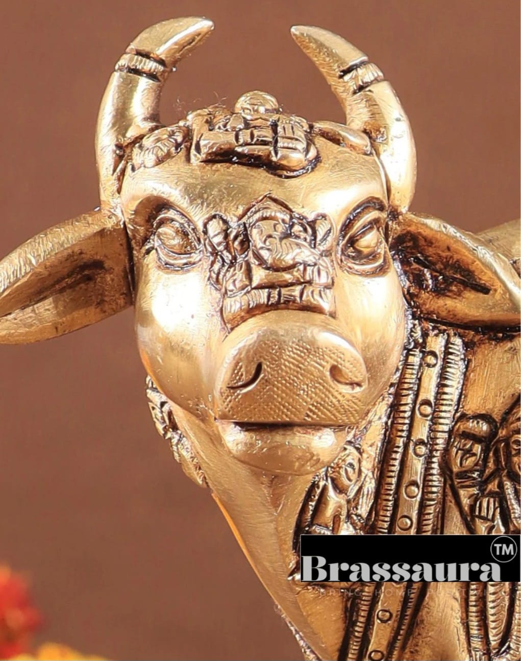 Brassaura™ Engraved Brass Kamdhenu Statue – Height 5" | Weight 2 Kgs