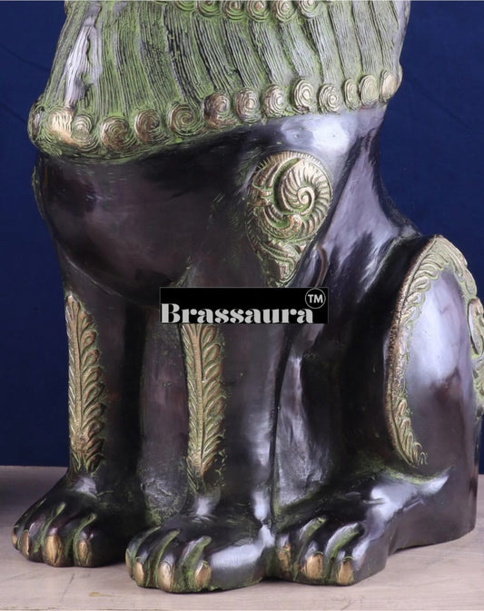 Brassaura™ Pure Brass Tibetan Lion – Height 21 in, Weight 21.115 kg